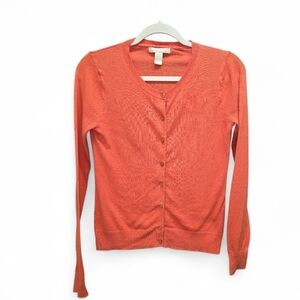 Banana Republic Bold Orange Linen Cotton Button Up Cardigan Crew Neck Size Small